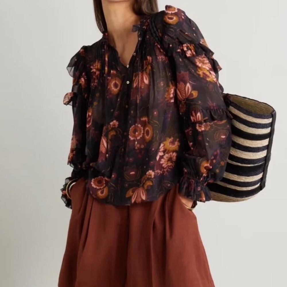 Ulla‎ Johnson Size 6 Miray Floral Ruffles Silk Top